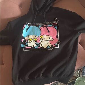 Sanrio Black Hoodie with Pink and Blue Cartoon Design